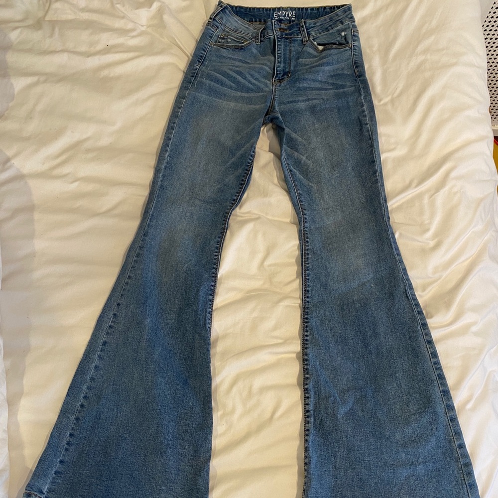 high rise bell bottom jeans